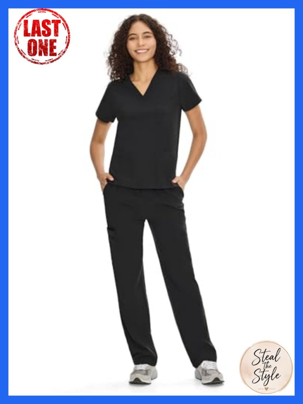 V-Neck Scrub Set with 9 Pockets & Straight Leg Pants - 4-Way Stretch Medical